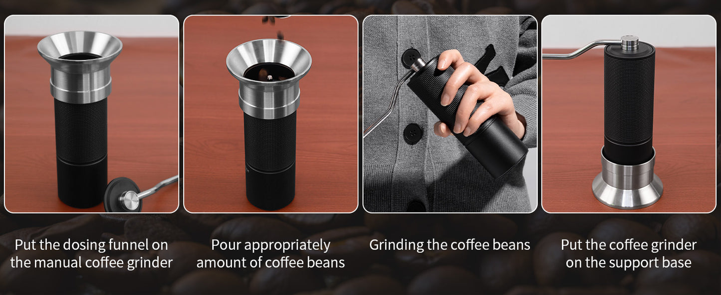 Dosing Funnel for Manual Hand Coffee Grinder, 304 Stainless Steel Coffee Grinder Stand Base Keep the Body Steady, Compatible with KINGrinder P2, TIMEMORE C3S Pro, Rsoilch