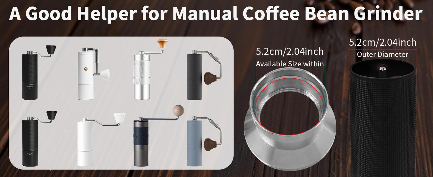 Dosing Funnel for Manual Hand Coffee Grinder, 304 Stainless Steel Coffee Grinder Stand Base Keep the Body Steady, Compatible with KINGrinder P2, TIMEMORE C3S Pro, Rsoilch