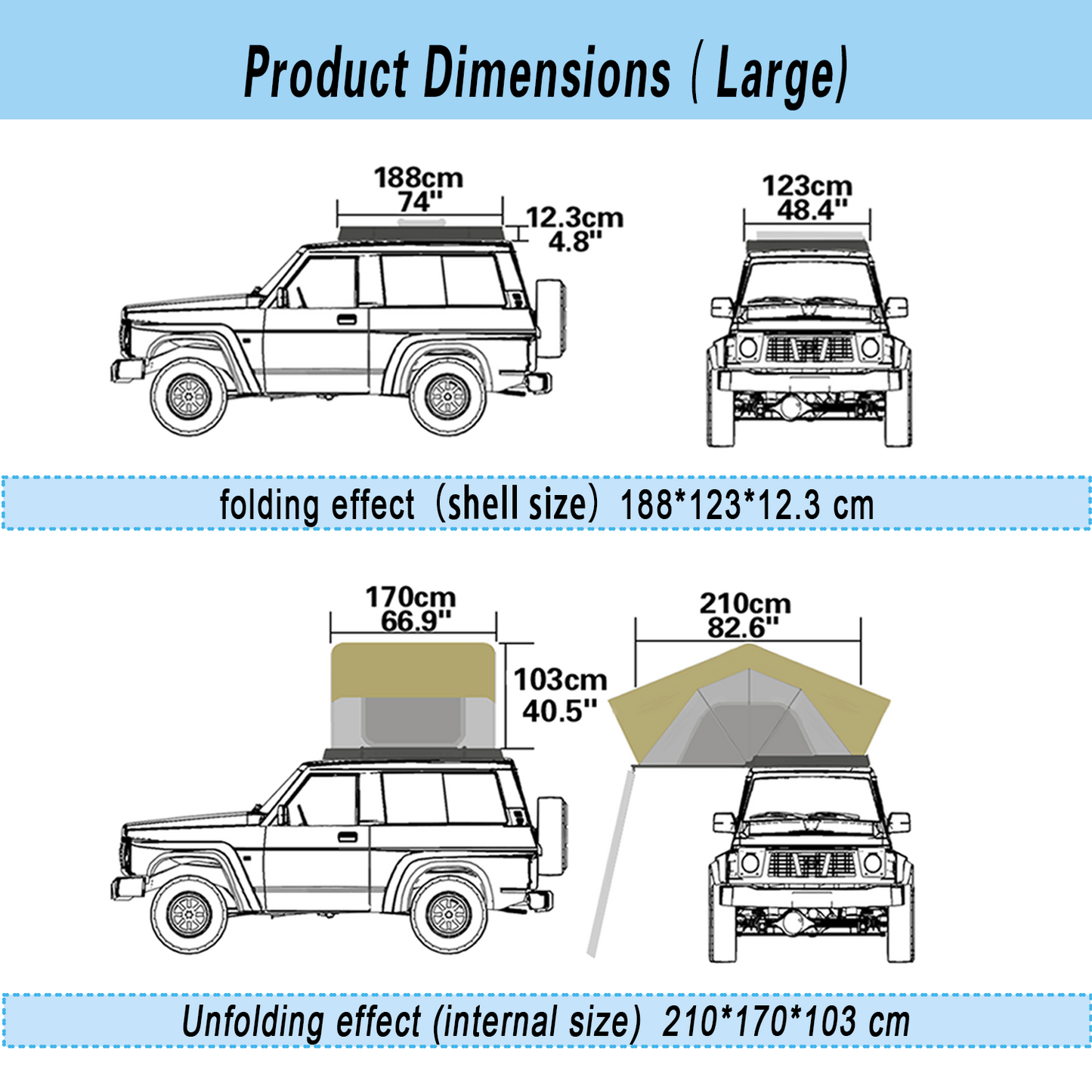 EZUNSTUCK 12.3cm Lightweight Multifunctional Hard Shell Rooftop Tent