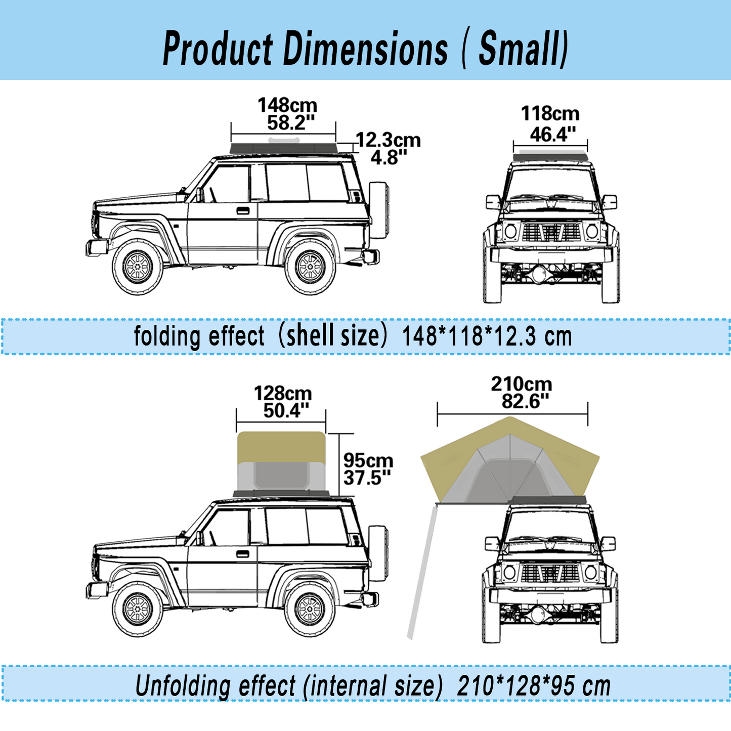 EZUNSTUCK 12.3cm Lightweight Multifunctional Hard Shell Rooftop Tent