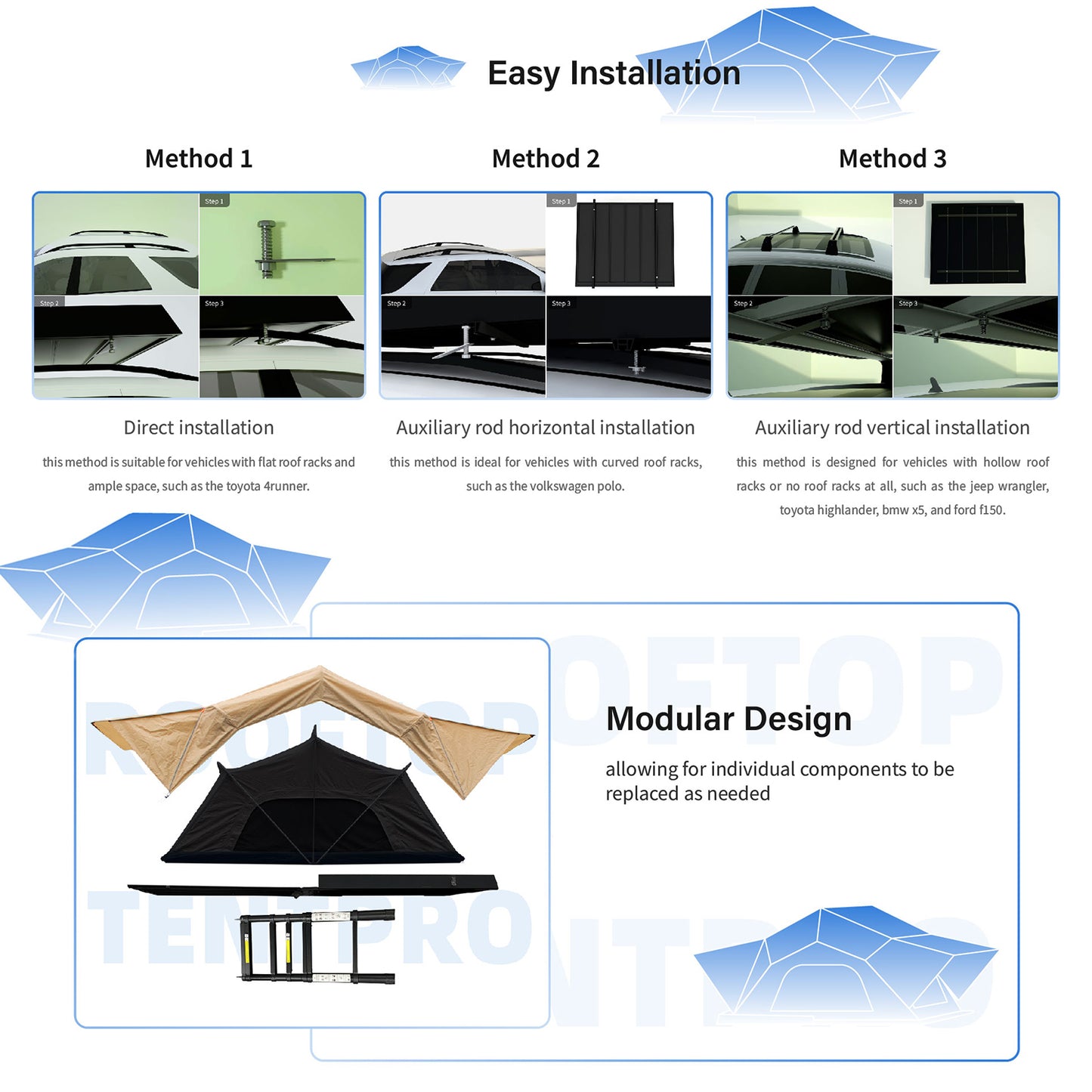 EZUNSTUCK 12.3cm Lightweight Multifunctional Hard Shell Rooftop Tent